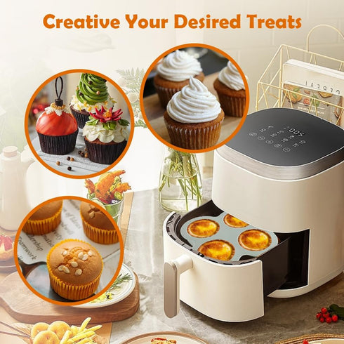 2 Pcs Silicone Muffin Pans for Baking, Non-Stick Food-Grade Air Fryer Liners with 16 Disposable Paper Coated Cups