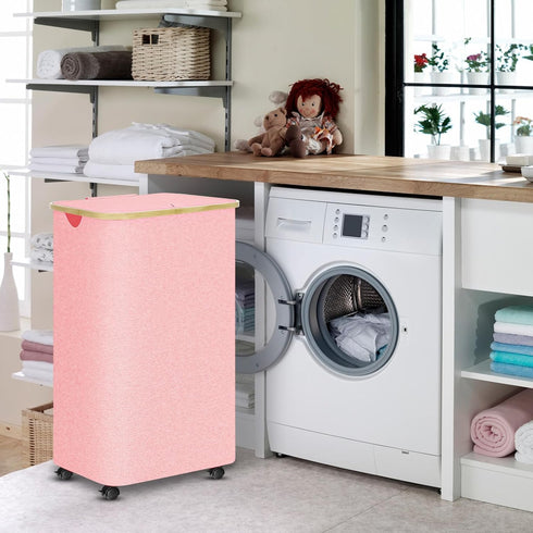 conglow 100L Pink Hamper with Wheels - Large Laundry Hamper with Lid, Rolling Hamper on Wheels, Collapsible Laundry