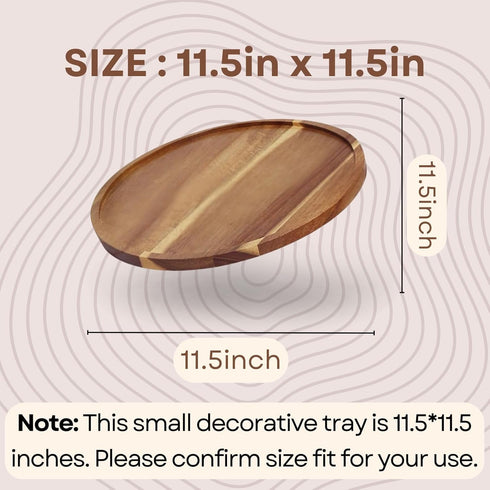 ELTNEGSA 11.5 Inch Counter Small Wood Round Decorative Tray for Home Decor, Coffee Table, Dining Table, Kitchen Island