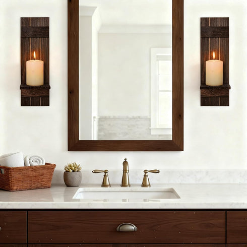Treory Set 2: Set 15.7"x5" Candle Sconces of Farmhouse Wall Candle Holder, Black Walnut Wood Wall Sconces