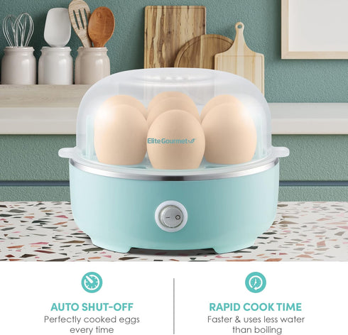 Elite Gourmet EGC115M Easy Egg Cooker, Electric 7-Egg Capacity, Auto Shut-Off, BPA Free, Retro Mint