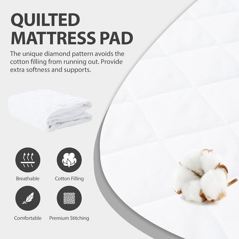 King Size Quilted Fitted Mattress Pad, Waterproof Soft Protector, Deep Pocket