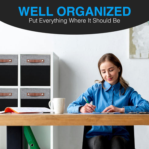 Pomatree 11 Inch Cube Storage Bin - 6 Pack, Linen Fabric Cubby Storage Bins for Bedroom, Living Room, Clothes & Toys