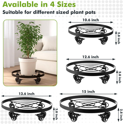 1 Packs 13.6 Inch Planterhoma Large Metal Plant Caddy Plant Dolly with Wheels Heavy-duty Iron Rolling Plant Stand