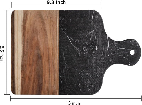 Coloch Marble and Acacia Wood Cutting Board, Black Charcuterie Chopping Board with Handle, Decorative Serving Board for Cheese, Steak, Bread, Fruit