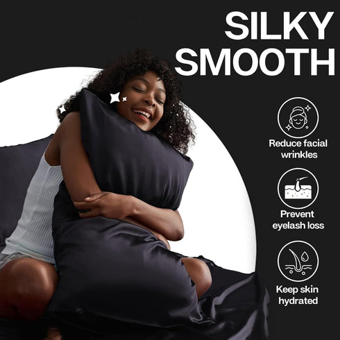 MR&HM Satin Pillowcase for Hair and Skin, Silk Satin Pillowcase 2 Pack, Queen Size (20x30, Black)