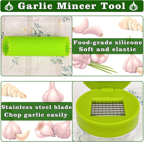 Deftomo Garlic Press Stainless Steel, Garlic Mincer Tool with Storage Container, Garlic Chopper with Peeler Skin