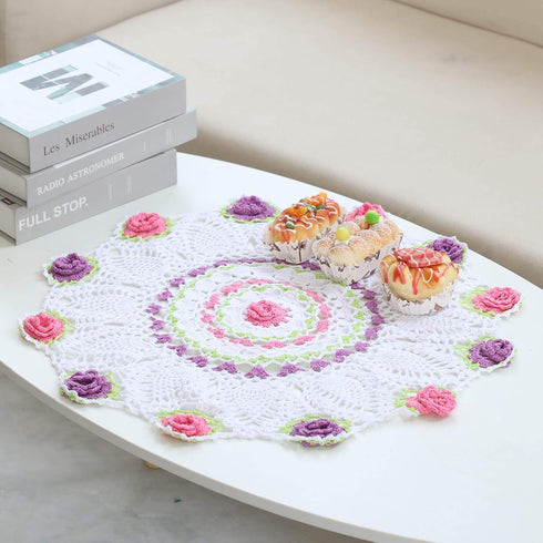 20 Inch One Piece Easter Doilies for Dressers and End Tables Round Cloth Lace Placemats Crafts Rose Spring Doily Hand