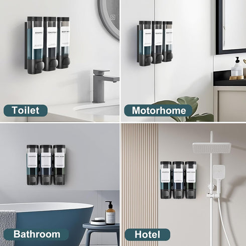 ViserVita 3 Pack 3 Set Shampoo and Conditioner Dispenser, Shower Soap Dispenser Chamber No Drill Wall-Mounted, Body