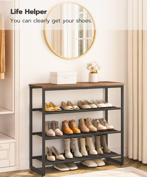 HOOBRO Shoe Rack, 4 Tier Shoe Storage Organizer with 3 Oxford Fabric Shelves, Holds 12-16 Pairs for Entryway Closet