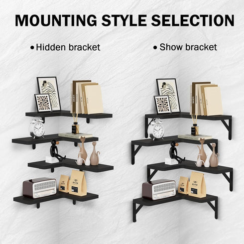 Set 4, Muzilife Corner Floating Shelves Wooden Floating Shelve of Wall Mounted for Storage, L-Shaped Shelves for Wall