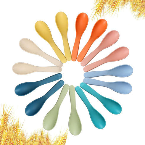 16 Pcs Unbreakable Wheat Straw Spoon Set, 6 Inches Ramen Spoons, Portable Small Spoons for Kids and Adults (8 Colors)
