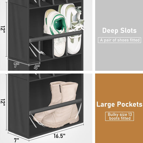 MISSLO 20 Pairs Over the Door Shoe Organizer, Narrow Hanging Shoe Rack for Closet, Black
