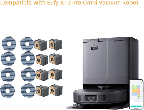 Vacuum Accessories For Eufy X10 Pro Omni Cleaner Robot-14 PCS (6 Mop Pads + 8 Dust Bag)