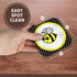 3dRose Cute Yellow Bumble Bee on Black and White Polka Dots, Soft Coasters, Set of 4