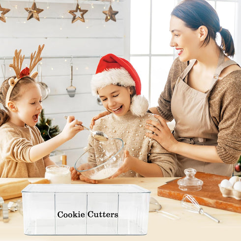 Cookie Cutters Organizer for Baking, Biscuit Cutters Storage Box with 8 Adjustable Compartments and Dustproof Lid