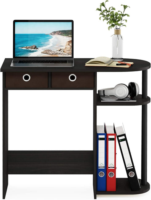 Furinno Go Green Home Laptop Desk/Table, 2 Drawer Bins, Espresso/Black/Brown
