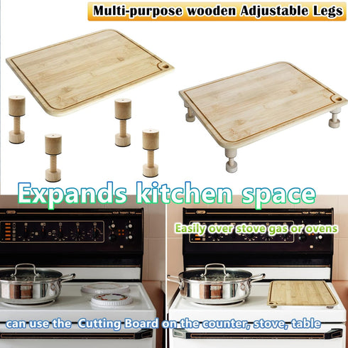 Cutting Board Adjustable Feet, Wood Adjustable Feet for Countertop Cutting Board- Kit to Elevate and Skid-Proof Your Cutting Board (Beige) by ANFU