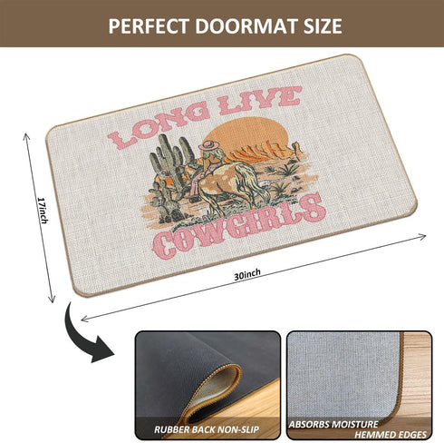 Western Door Mat 17"X30" Long Live Cowgirls Indoor/Outdoor Entrance Cowgirl Dorm Room Decor
