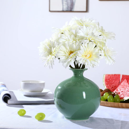 TOPIA Artificial African Daisies Flowers, Pack of 10 White Silk Gerbera Daisies