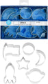 R&M International Space Cookie Cutters, 6-Piece Set, Rocket, Star, Crescent Moon, Flag, Planet, Circle