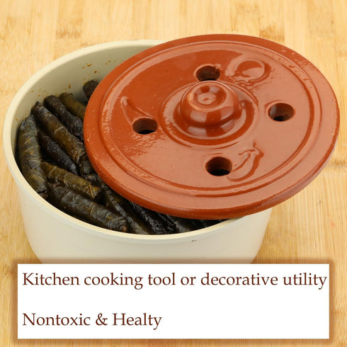 Clay Dolma Pot Lid Cover, Weighted Handcrafted Clay Lid for Dolma Cooking, Small (7.3 inches)