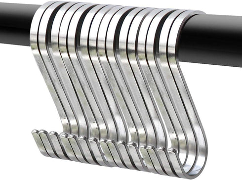 YourGift 20 Pack Flat S Hooks - Stainless Steel 3 inches S Shaped Hanging Hooks for Kitchen, Bathroom, Office