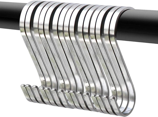 YourGift 20 Pack Flat S Hooks - Stainless Steel 3 inches S Shaped Hanging Hooks for Kitchen, Bathroom, Office