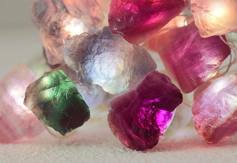 6.5 20 Nature Colorful Fluorite String Lights FT LED String Lights for Bedroom USB/Battery Operated Sea Glass Crystal