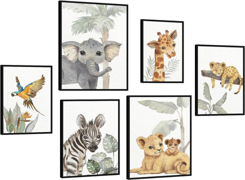 HLJ ART Safari Animal Nursery Wall Art: Woodland Nursery Wall Decor Set