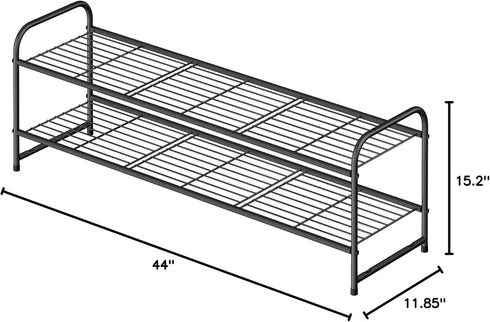 2 Closet, 44 Inch Tier Shoe Rack for Extra Long Shoe Storage Organizer for Shelves, Heavy Duty Metal, Easy Assembly