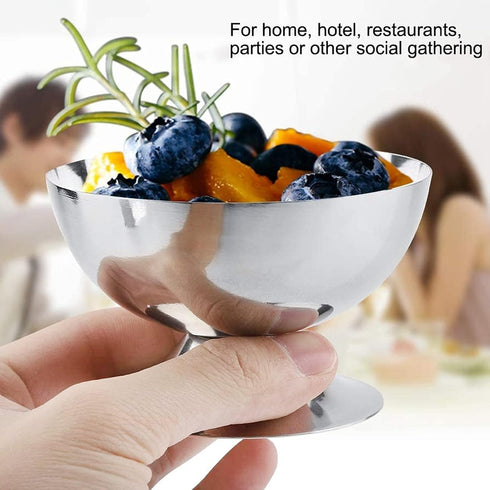 Pssopp Dessert Bowls with forks Stainless Steel Milkshake Cup Short-Footed Medium Snack Dish Multipurpose and Easy to Clean for Ice Cream Fruit by Pssopp