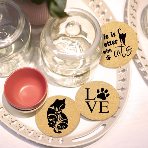 Cegkuc Set 6, 4" Coasters for Drinks with Holder of Cat Paw Coaster for New Home Couples House Warming Gifts Absorbent