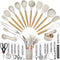Kitchen Utensils Set, 35 PCs Cooking Utensils with Grater, Tongs, Spoon Spatula & Turner, Silicone & Wooden Handles