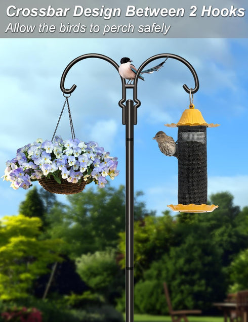 5 92 Inch Hummingbird 2 Pack Outdoor Double Shepherds Hook with Prong Base, Adjustable Heavy Duty Two Sided Bird Feeder