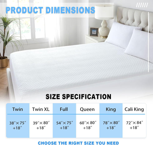 BALEINE Waterproof Mattress Protector, Breathable Cooling Soft Washable Mattress Cover with Deep Pocket (Twin)