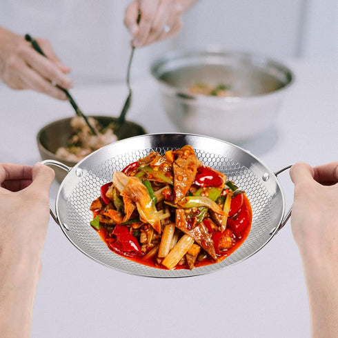 BESTonZON Stainless Steel Wok Pan, Everyday Pan, Korean Pan, Mini Wok Cookware, Non Stick Deep Frying Pot, Metal