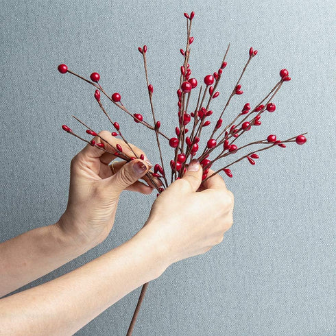 6PCS 16.5 Inch JINGHONG Artificial Christmas Tree Picks Red Berry Stems Holly Berry Picks with Pip Berries for Winter