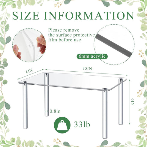 RattanView 1 15 Inch 4-leg 6mm Pcs Acrylic Risers Display Stands Rectangular Acrylic Plant Stand, Thick Clear Shelf