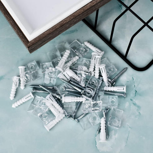20 Pack Clear Frameless Mirror Holder Clips, 3-4mm Plastic Glass Retainer Clips with Screw and Anchors for Wall