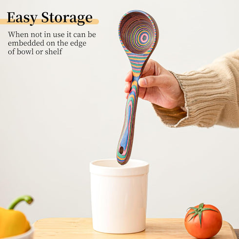 Gudamaye Pakkawood Rainbow Deep Soup Ladles, 10.6 inch Big Wooden Ladle for Cooking and Serving