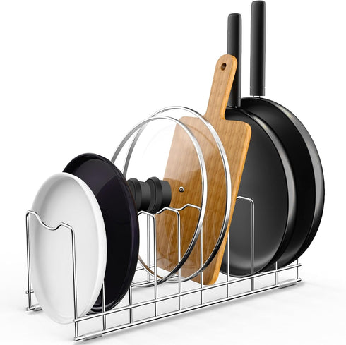 FLSEPAMB 10-Tier Pot Lid Organizer Rack Holder for Bakeware, Plates, Cutting Boards, Pots & Pans, 1 Pack