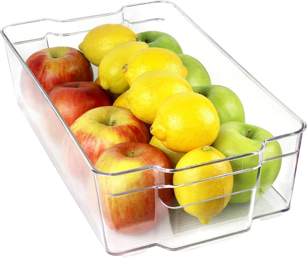 Greenco Stackable Refrigerator and Freezer Storage Bin, 14.8" x 8.3" x 3.75", Clear, with Handles