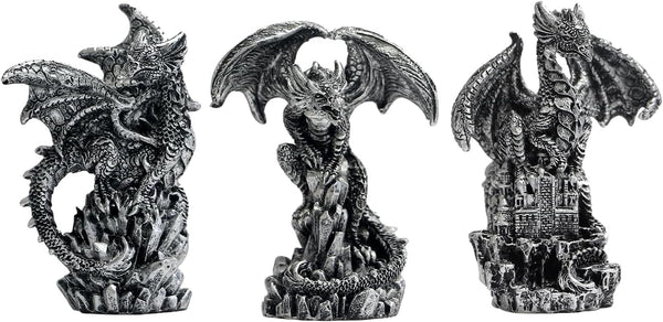 Dragon Statue Collectible Figurines Decor-Fantasy Gothic Beast - Dragons Lover,Bedroom/Bookshelf/Desk 3 Pack