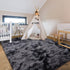 Hutha 6x9 Large Area Rugs for Living Room, Super Soft Fluffy Modern Bedroom Rug, Tie-Dyed Dark Grey Indoor Shag Fuzzy
