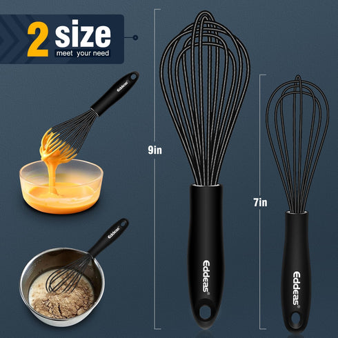 Mini Silicone Whisk - Small 7+9in BPA Free Whisk for Beating and Mixing, Non Scratch Coated