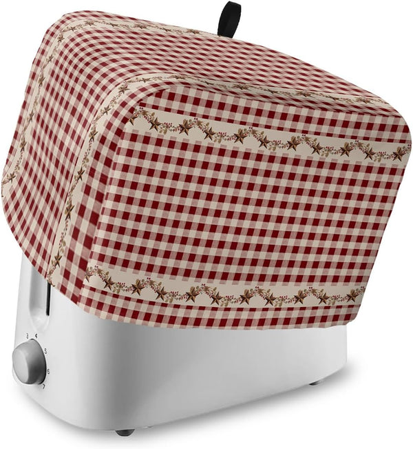 Toaster Dust Cover with Pockets, Country Star Berry Red Buffalo Plaid, Soft Washable 2 Slice Cover