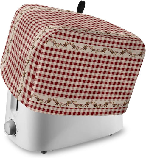 Toaster Dust Cover with Pockets, Country Star Berry Red Buffalo Plaid, 4 Slice Soft Washable Cover