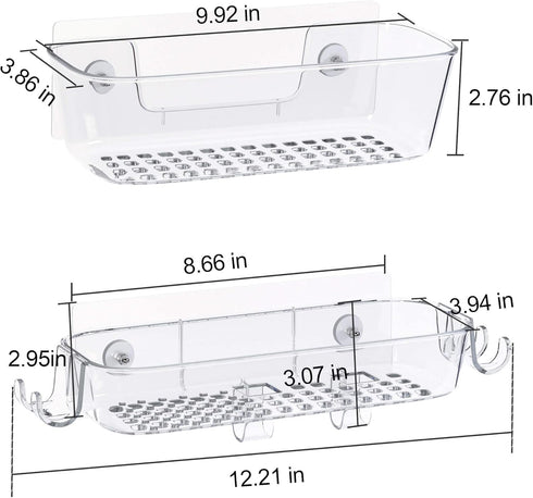 TZAMLI 2 Pack Clear Shower Caddy, Adhesive Shower Organizer Rustproof Shelf with Razor Holder and Hook, Wall Mounted