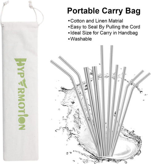 Hypermotion Stainless Steel Straw - Food Grade Reusable Metal Drinking Straw Set with Cleaning Brushes